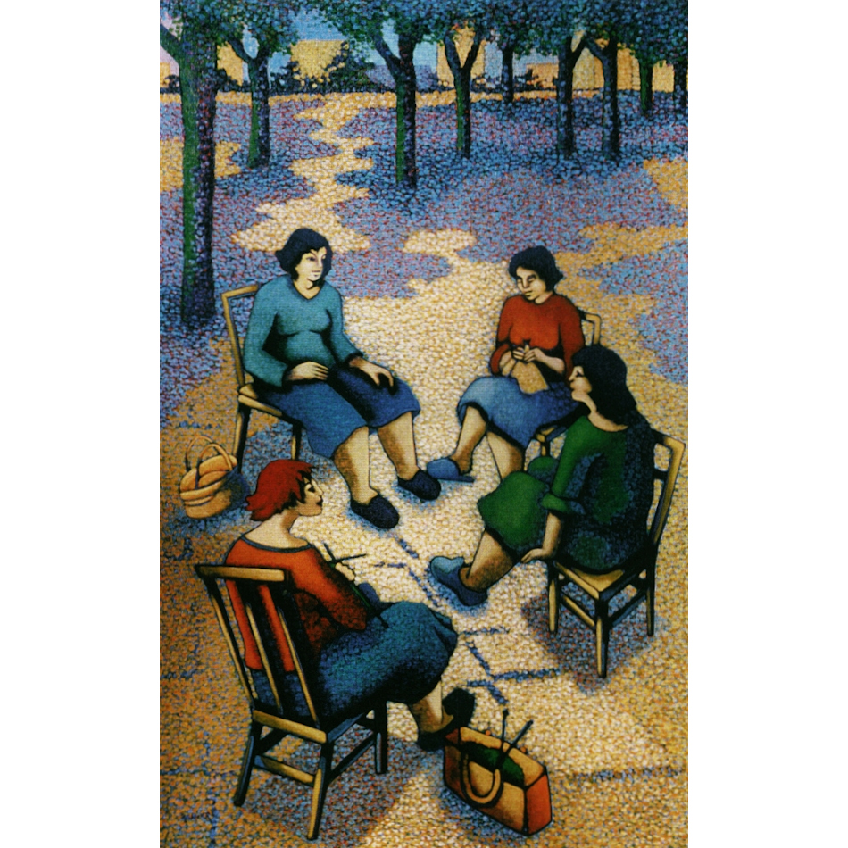 Les tricoteuses du square - 116 x 73 - Acrylique sur toile